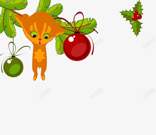 吊在树上的猫png免抠素材_新图网 https://ixintu.com 卡通 卡通猫 圣诞 圣诞球 圣诞节 小猫 猫咪 节日元素