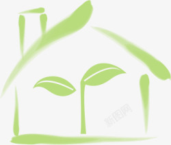绿色树叶房屋创意素材