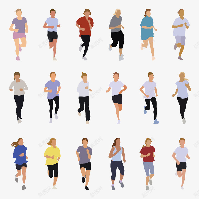 跑步的人物合集png免抠素材_新图网 https://ixintu.com 健身 卡通 合集 手绘 跑步 运动