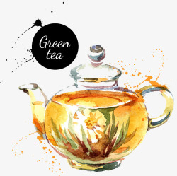 茶壶里的果茶手绘一壶绿茶高清图片
