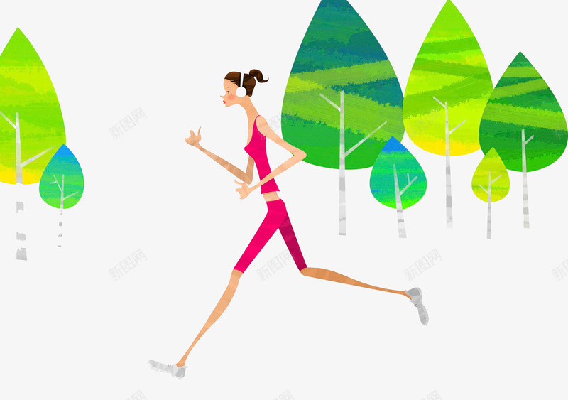树林中跑步的美女生png免抠素材_新图网 https://ixintu.com 女生 树林 跑步 运动