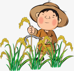 中国农民丰收节卡通收水稻农民丰收节插画高清图片