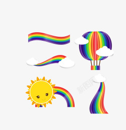 彩虹色彩虹热气球彩虹色创意彩虹热气球太阳矢量图高清图片