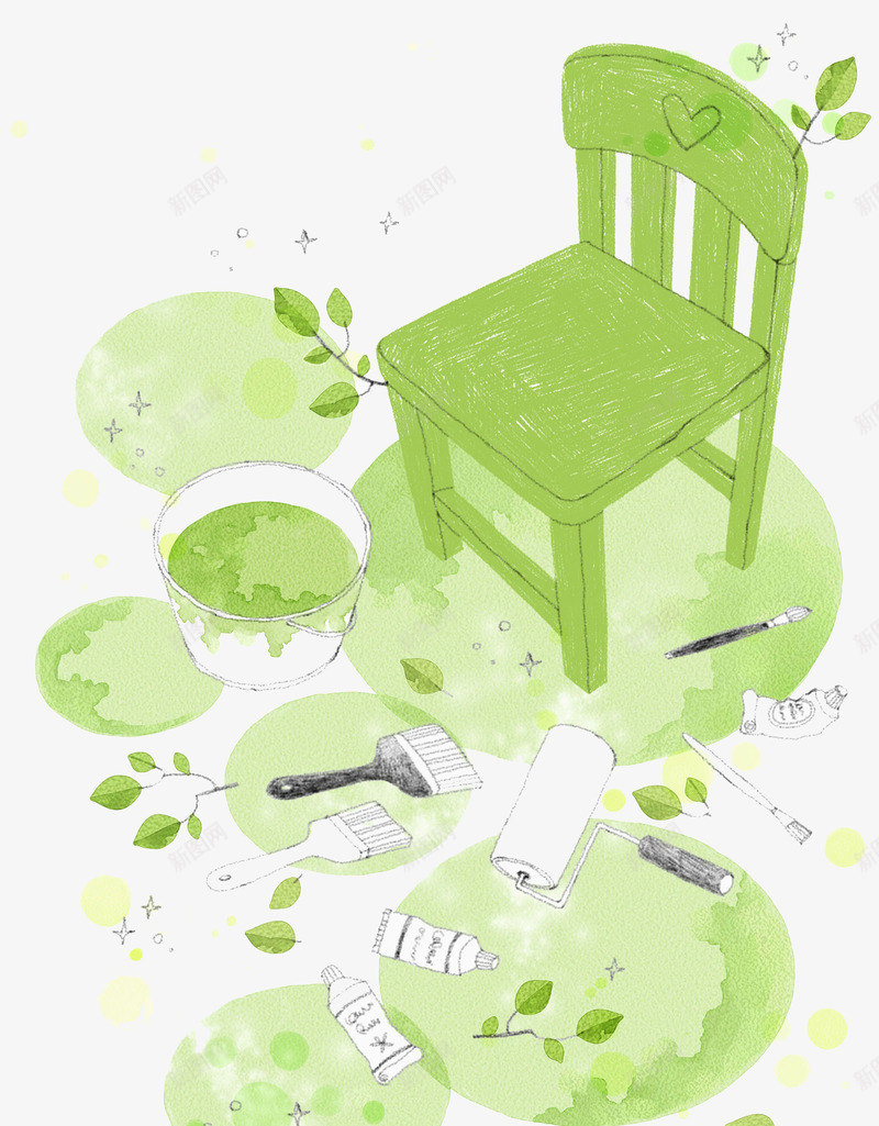 绿色凳子png免抠素材_新图网 https://ixintu.com 凳子 卡通 手绘 油漆 绿色