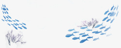 水彩鱼群全国海洋日装饰插图水彩插画海洋高清图片