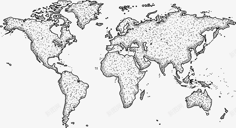 素描世界地图png免抠素材_新图网 https://ixintu.com 世界地图 地图 地球 平面地图 点状 科技 科技感地图