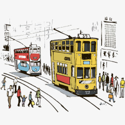 有轨香港街道双层巴士有轨电车高清图片
