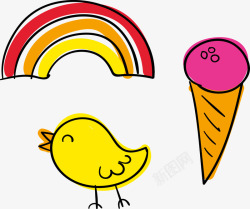 彩虹冰激凌彩虹小鸡冰激凌矢量图高清图片