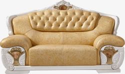真皮木架沙发黄色真皮欧式沙发高清图片