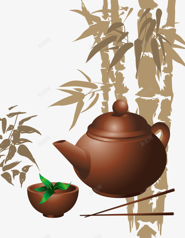 手绘竹子和茶壶矢量图ai免抠素材_新图网 https://ixintu.com 卡通竹子 卡通茶壶 手绘竹子 矢量竹子 矢量茶壶 茶壶 矢量图