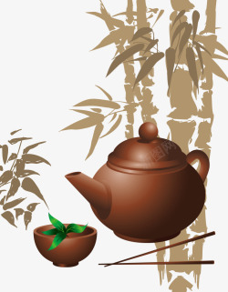 手绘竹子和茶壶矢量图素材