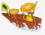 卡通划船的小猫中秋素材