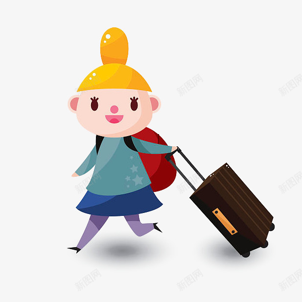 卡通女人拖着行李箱png免抠素材_新图网 https://ixintu.com 卡通 女人 女孩 度假 拖着行李 旅行 背包 行李箱
