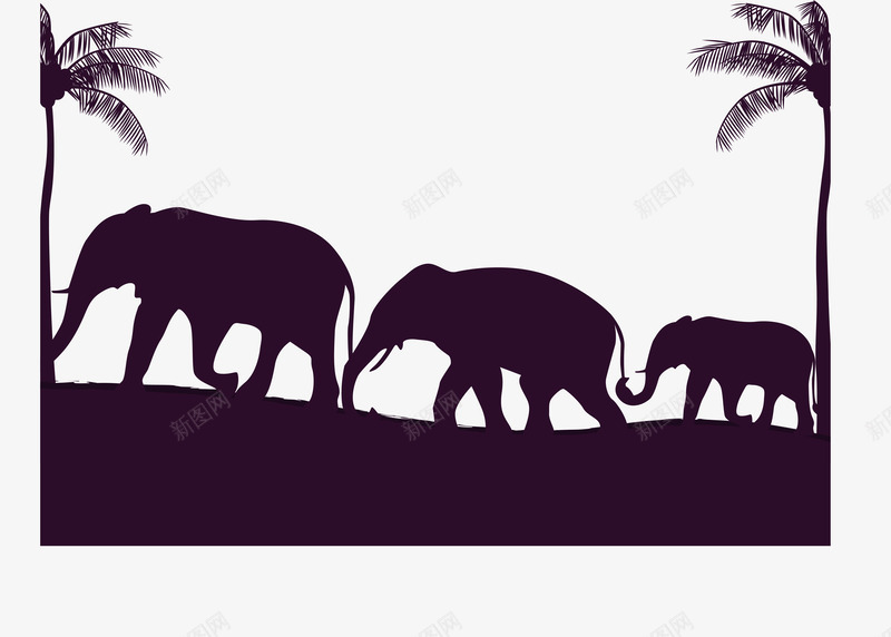 迁徙的大象家庭矢量图ai免抠素材_新图网 https://ixintu.com 三个大象 三口人 大象 椰子树 矢量png 迁徙 矢量图