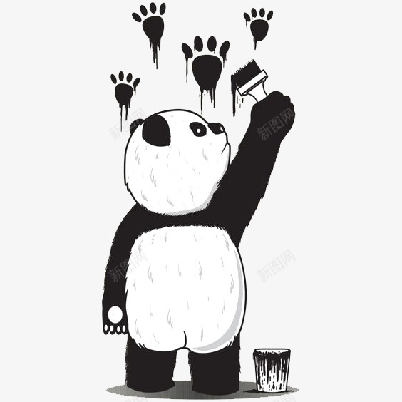 手绘熊猫png免抠素材_新图网 https://ixintu.com 卡通熊猫 油漆 油漆刷 熊猫插画 熊猫爪子