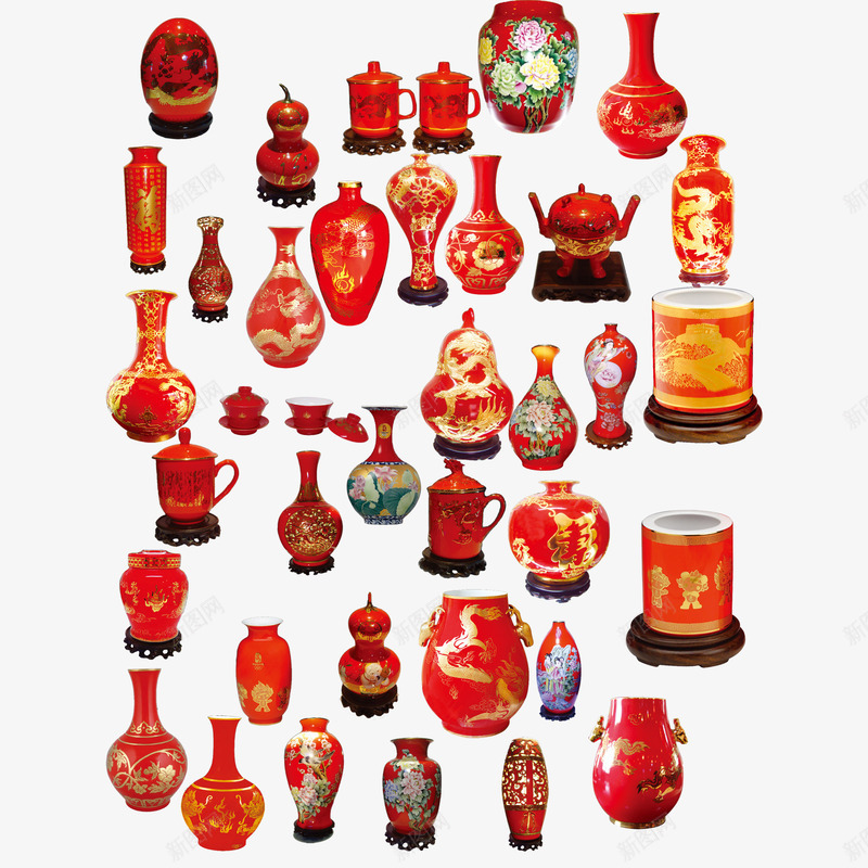 中国红瓷器合集png免抠素材_新图网 https://ixintu.com 中国红 传统 瓷器