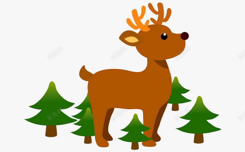 卡通手绘褐色站立森林小鹿png免抠素材_新图网 https://ixintu.com 卡通的动物 手绘的小鹿 矢量的森林 站立的小鹿 褐色的小鹿