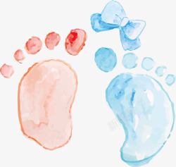 婴儿插画水彩水墨卡通婴儿用品蝴蝶结脚印高清图片