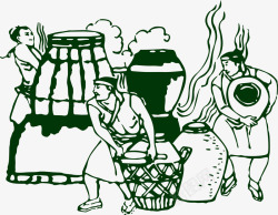 中国古代酿酒图古法落缸高清图片
