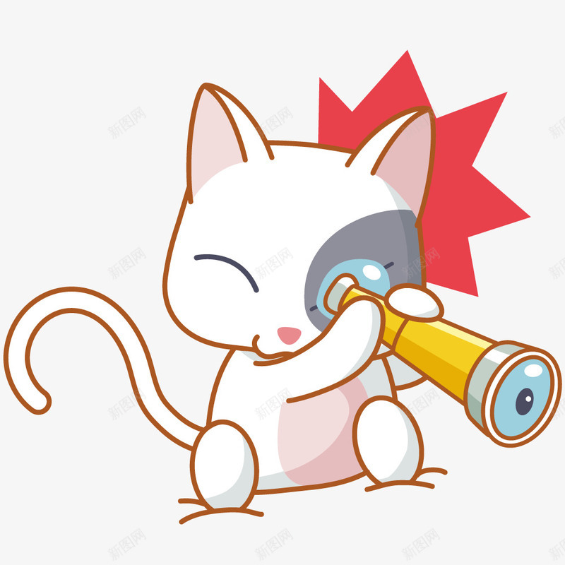 小猫看着望远镜png免抠素材_新图网 https://ixintu.com 动物 卡通 小猫 望远镜