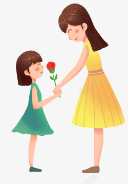 送花的小孩手绘人物插图母亲节给妈妈送花插高清图片