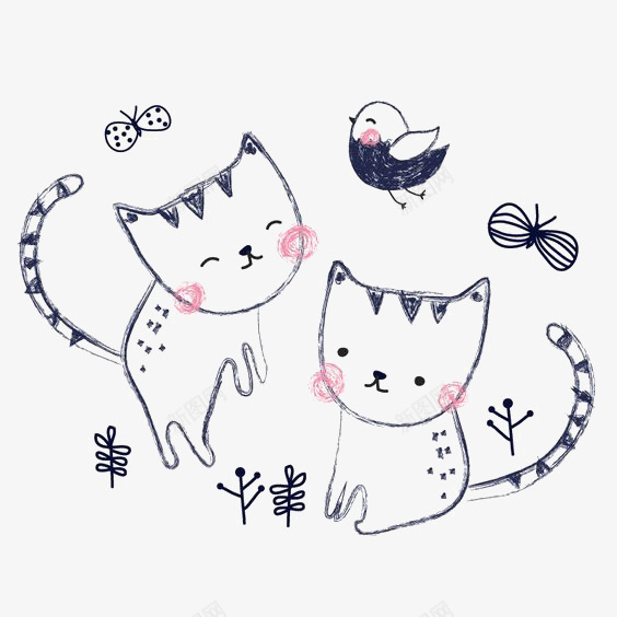 手绘猫咪png免抠素材_新图网 https://ixintu.com 儿童插画 卡通猫咪 小猫咪 猫咪插画 线条