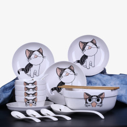 手绘风套碗可爱猫咪风格套碗高清图片