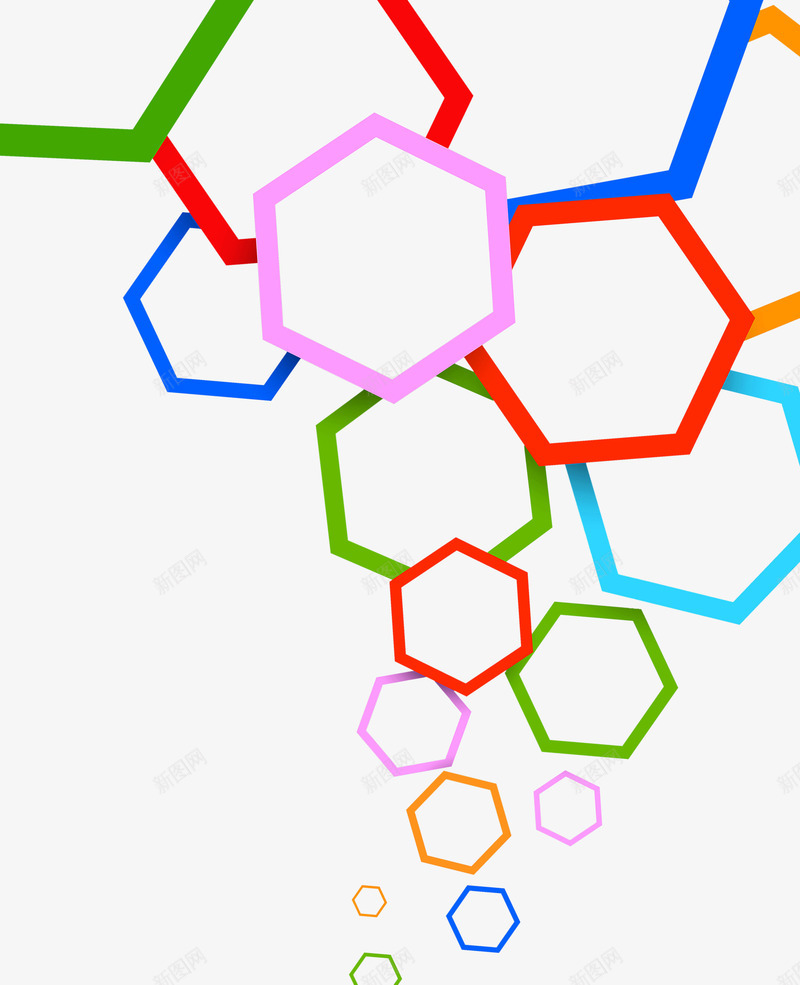 三维图形png免抠素材_新图网 https://ixintu.com 三维效果 多个六角形 底图 彩色