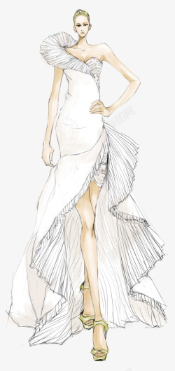 模特身上的婚纱手绘礼服婚纱模特插画高清图片