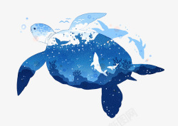 创意海龟蓝色创意海龟卡通插画高清图片