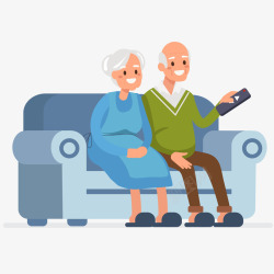 陪老人看电视老年夫妇看电视插画高清图片