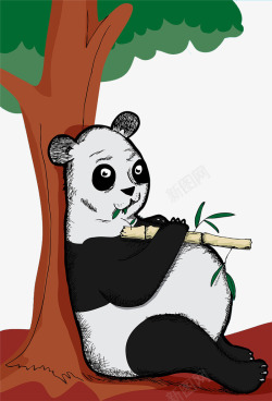 卡通插图依着树大肚腩的熊猫素材