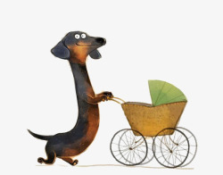 拟人的小狗推着婴儿车的狗高清图片