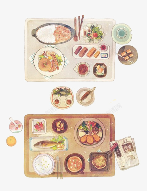 丰盛的午餐png免抠素材_新图网 https://ixintu.com 手绘 插画 晚餐 美食 餐桌
