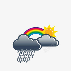 暴雨图标卡通彩虹暴雨多云气象标志图标高清图片