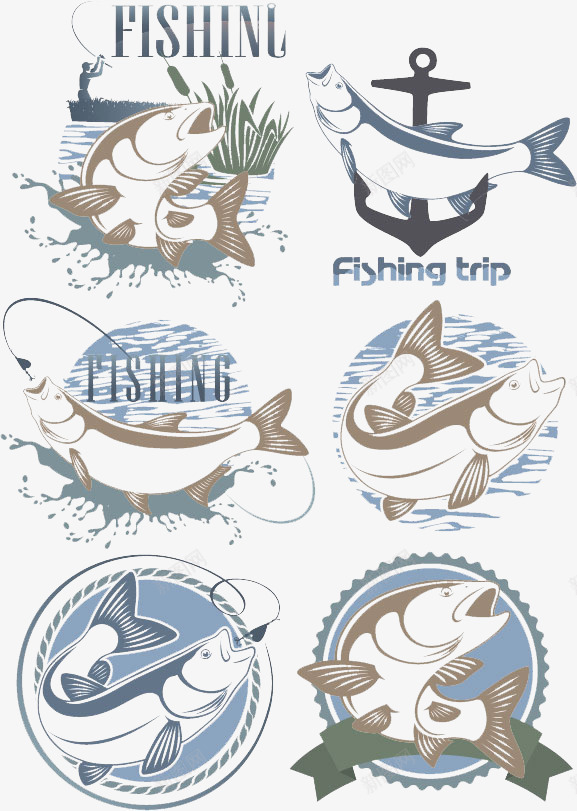 钓鱼logo图标png_新图网 https://ixintu.com 影音娱乐 钓鱼标志设计 鱼类logo