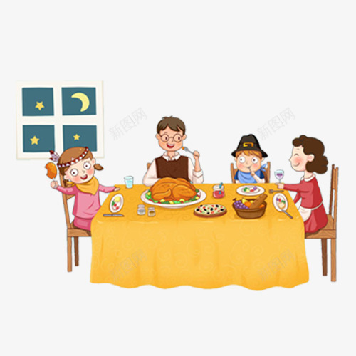 一家人吃饭png免抠素材_新图网 https://ixintu.com 一家人 家庭聚餐 手绘 相聚一堂