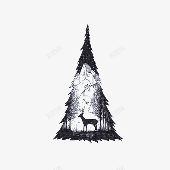 树林的羚羊png免抠素材_新图网 https://ixintu.com 创意 剪影 原始森林 手绘 森林 森林里的羚羊 羚羊 黑色