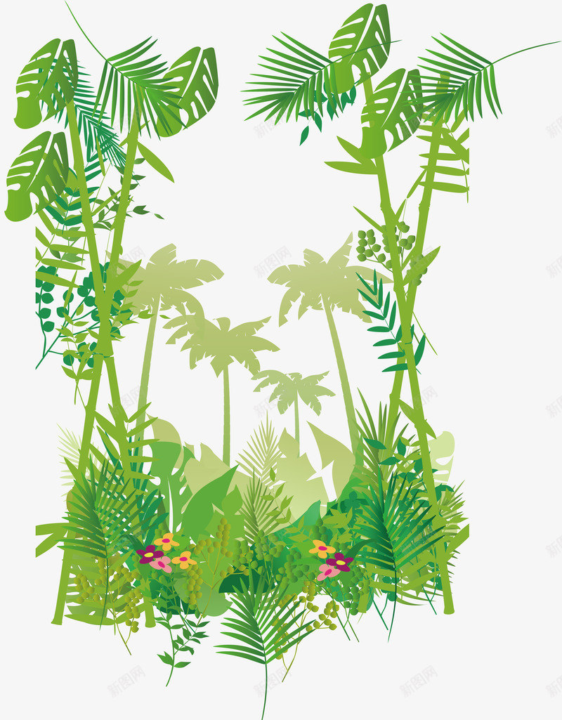 森林边框png免抠素材_新图网 https://ixintu.com 树叶 热带丛林 绿色 芭蕉 草丛