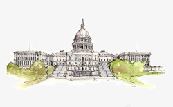 手绘白宫精美手绘名胜古迹建筑高清图片