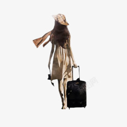 旅行人背影手绘插画拖着行李箱的女士背影高清图片