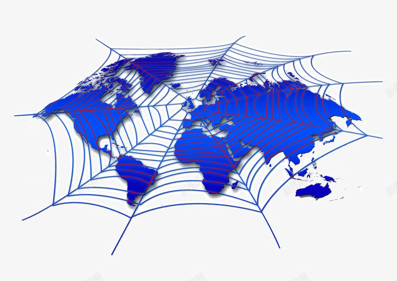 创意蜘蛛网地图png免抠素材_新图网 https://ixintu.com 世界地图 创意 科技 网上世界 蓝色 蜘蛛网 金融
