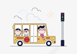 学生班车去学校路上等红绿灯的校车高清图片