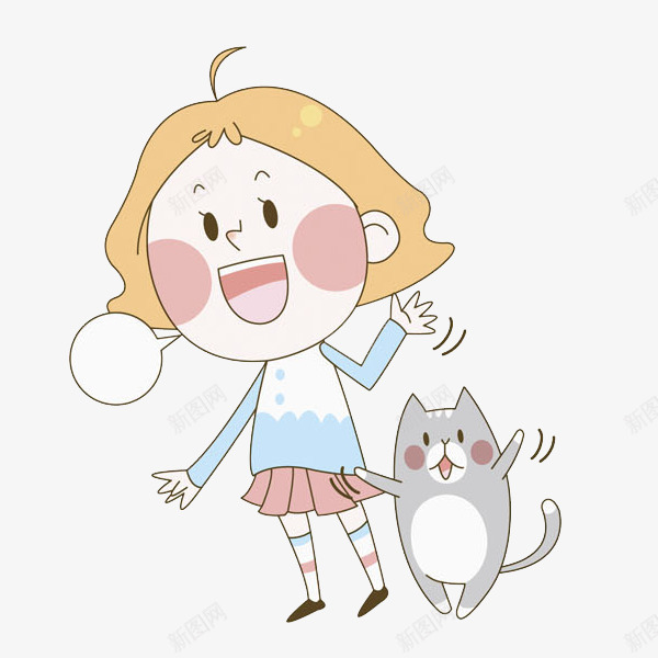 打招呼的女孩和小猫png免抠素材_新图网 https://ixintu.com 卡通 可爱的 女孩 小猫 手绘 打招呼 高兴地