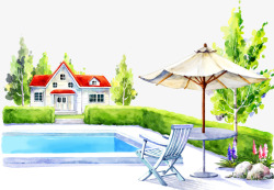 家庭泳池家庭泳池和桌椅高清图片