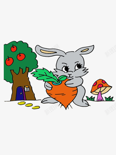 拔萝卜的小灰兔png免抠素材_新图网 https://ixintu.com 动物 卡通 森林 胡萝卜