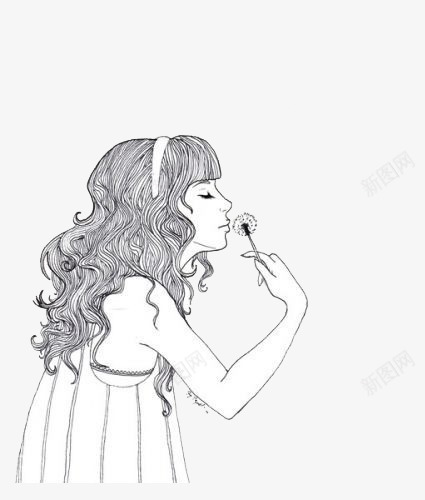 手绘女生png免抠素材_新图网 https://ixintu.com 卷发 女生 手绘 花朵