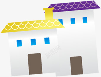 手绘黄紫色房屋装饰png免抠素材_新图网 https://ixintu.com 房屋 紫色 装饰