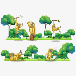 树子装饰动物猴子矢量图高清图片