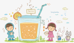 橘子汁喝果汁卡通矢量图高清图片